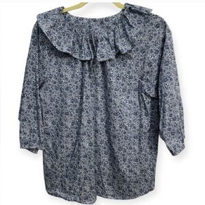 WOMEN'S COTTAGECORE FLORAL PRINT RUFFLE COLLAR TOP BLOUSE SIZE M 💙